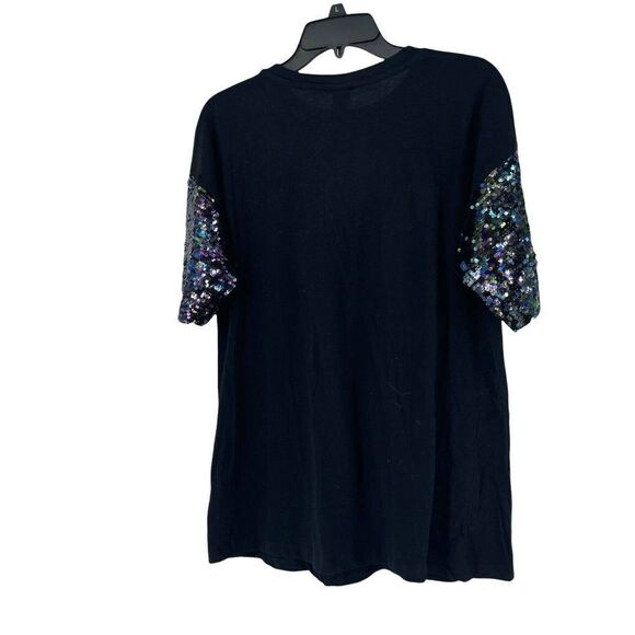 Black Iridescent Sequin Short Sleeve Top Drop Shoulder Womens Size S Wild Fable - Picture 3 of 8